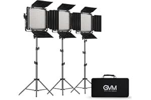 GVM GREAT VIDEO MAKER GVM LED zestaw oświetlenia wideo, z uchwytem U i Barndoor, dwukolorowy regulowany 2300K-6800K, CRI 97+TLCI 97+ panel LED do wywiadów wideo Youtube (3 zestaw)