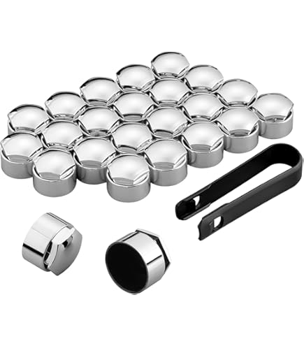 PAITOK Wielmoerdop, 20 stuks universele chromen kunststof wielbouten moerdoppen bandmoerdoppen met verwijderingsgereedschapset voor auto's (zilver, 19mm