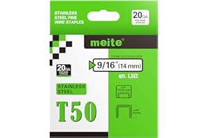 meite T50 Stainless Steel Staples Marine, Type 140/14 mm Heavy Duty Staples for Staple Gun - 1512 Counts, 20 Gauge 10.5 mm Crown T50 Upholstery Staple for Salt Water, Marine Applications