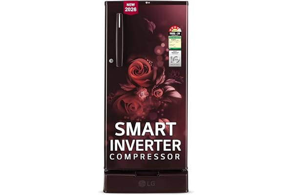 LG 185 L, 4 Star, Smart Inverter, Direct Cool Single Door Refrigerator (GLD1945ZOSE, Scarlet Euphoria, Base stand with Drawer