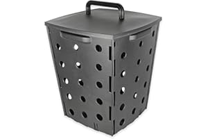 FISHTEC - Composteur de Jardin 17 L - Bac à Compost pour Déchets organiques - Sceau Extérieur avec Couvercle - Fabrication Engrais 100% Naturel - 35 x 28 x 28 cm - Plastique - Gris