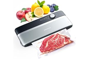 Hogance Macchina Sottovuoto per Alimenti Professionale, Sigillatrice Basso Rumore con Taglierina, per Sacchetti di Snack, Buste per Aspirare Inclusi, Grigio, modalita' automatica, ABS