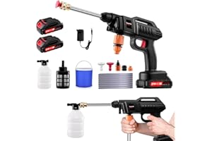 Dibaful Battery Pressure Washer 1500 W 21 V 60 Bar Battery Washing System Portable Mobile Pressure Washer Gun with 2 Batteries Washing Gun 3-in-1 Adjustable Nozzle 5 m Hose for Car Floor