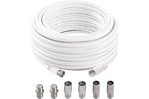 KUOQIY 15m 75 Ohm Cable Coaxial RG6, F Macho a F Macho Alta Velocidad Cable Antena TV RG6, con 6 Piezas Acopladores de Extensión, para Caja de Cables, TV, Satélite, Enrutador Digital