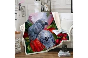 BHOMLY Nursery Blankets Tropical Plant Animal Parrot 150X200Cm/59X78 Inch 3D Sherpa Fleece Throw Blanket Thick Quilt Warm Blanket Kids Adults Nap Blanket Toddler Crib Couch Bed Sofa Office TravelSiest