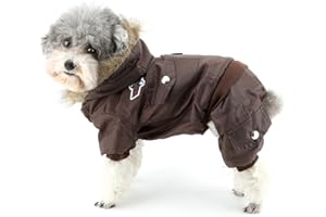 Zunea kombinezon śniegowy z kapturem dla małych psów, wodoodporne płaszcz zimowy z polarem, ciepła bluza z kapturem dla zwierząt domowych, szczeniaków, psów rasy chihuahua, york, dla kotów, brązowy, S