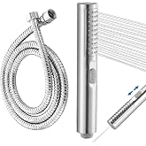 Eulihent Cylindrical Shower Head with 2 Functions, High Pressure Shower Head with 1.5 m Flexo, Anti-Limescale Shower Head Wat