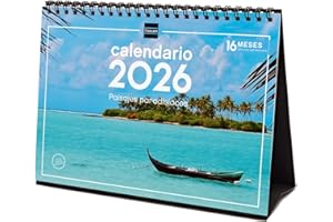 Finocam - Calendario de sobremesa 2026 Mes Vista Enero - Diciembre 2026 + Sep.- Dic. 2025 (4 meses) reducidos | Calendario 2026 | Imágenes Paisajes paradisíacos - Español