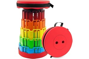 RICHDMI Sgabello Telescopico Portatile, Sgabello Pieghevole Portatile, Sgabello Pieghevole, Leggero, Regolabile in Altezza, Carico 397 LB, per Attività All'aperto, Pesca, Barbecue (Rosso)