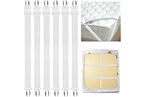 Hopton Bettlakenklammern Verstellbar 60–220 cm, 6 Stück Elastische Bettlakenspanner mit Metallclips für Spannbettlaken, Matratze, Bügelbrett und Sofa, Faltenfreie Betttuchspanner, Weiß