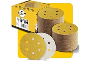 TPMAX 100PCS 150mm 80 Grit 6 inch 6 Hole Sanding Discs Sandpaper - Premium Gold Round Hook and Loop for Random Orbital Sander - Ideal for Wood, Metal, Automotive
