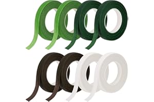 8 Rouleaux de Rubans Floraux Auto-adhésif Rubans de Fleuriste Ruban Demballage de Tige de Fleuriste pour Bouquet, Emballage de Fleurs, Couronne de Mariage (4 Couleurs, 30yd*12mm/Rouleau)