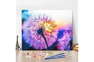 TISHIRON Malowanie według liczb, dla dorosłych, dla początkujących, mniszek lekarski, dla dorosłych, malowanie według liczb, dekoracja ścienna, roślina kwiatowa, malowanie według liczb, 40 x 50 cm,