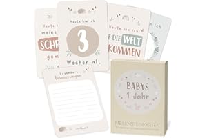 Mintkind ® Biglietti miliari per bambini | Meraviglioso regalo per la nascita | Biglietti miliari per ragazze e ragazzi | 32 biglietti mensili per bambini in set per incantevoli foto (foresta)