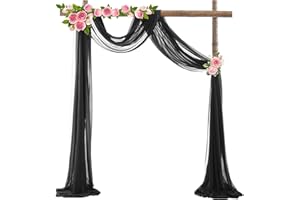 auons Wedding Arch Sheer Drapery Backdrop Voile Curtain Chiffon Draping Fabric 20Ft Sheer Curtains Arbor Drapery for Wedding Ceremony Reception Party Ceiling Decor, Black, 1 Panel