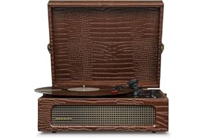 Crosley Tocadiscos Voyager con 2 altavoces, Bluetooth In-Out y AUX - Tocadiscos vintage de 3 velocidades - Para vinilos de 7", 10" y 12" - Portátil con funda integrada - Marrón Croc