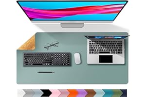 ‎AOTHIA Aothia Schreibtischunterlage, Mousepad,Mauspad,91cmx43cm,doppelseitige Schreibtischmatte aus Naturkork und PU-Leder,rutschfeste wasserdichte Ledertischmatte für Büro und Zuhause(Hellblau)