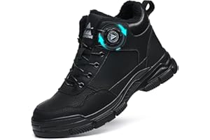 AOACOEBN Winter Sicherheitsschuhe Herren Damen Arbeitsschuhe Wasserdicht Sicherheitsstiefel Leicht rutschfeste Stahlkappenschuhe Warm Gefüttert Arbeitsstiefel mit Drehknopf
