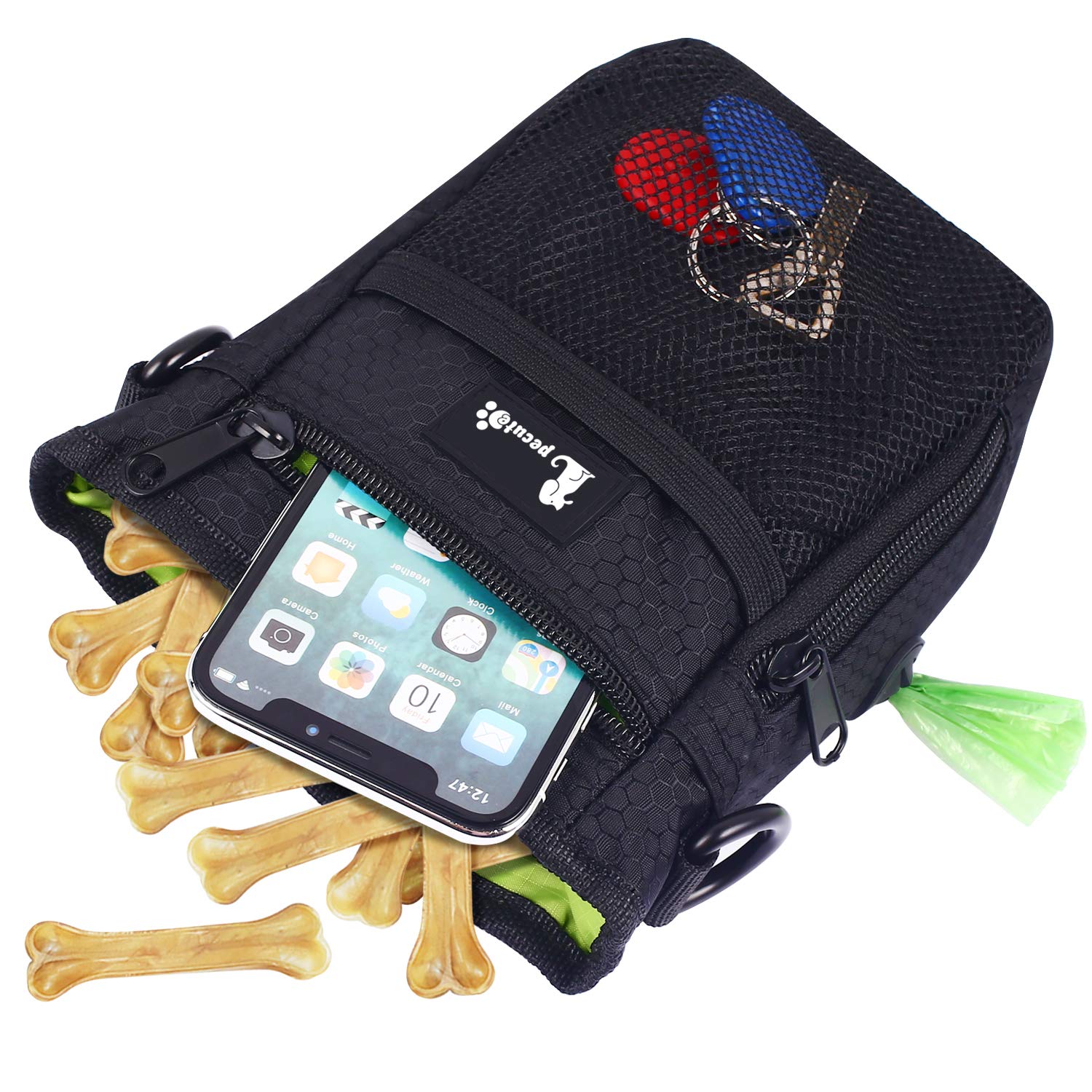 Pecute Borsa Addestramento Cani in Tessuto Impermeabile, Cintura Regolabile e Tasche per Smartphone e Ciotola Silicone… - immagine 7