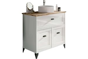 Muebles Pitarch Mueble de baño Toscana Estilo Vintage, Lavabo Incluido, 92 x 82 x 47 cm (Alto x Ancho x Profundo), Color Combinado Blanco y Roble Cambrian