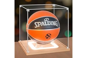 Nonemey Baloncesto Vitrina con luz,UV Protegido acrílico Baloncesto Caja con Base de Madera,Vitrina para Memorabilia Deportes Autografiados Baloncesto Regalos,27x27x27 cm
