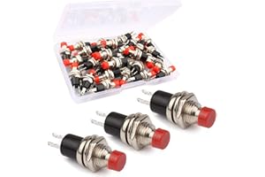 RUNCCI-YUN 30 Stücke Rot 7mm Rot mini Runde Momentan push button,SPST EIN-AUS AC 250V/1A, 2 Pin für Modelleisenbahn-Hobby