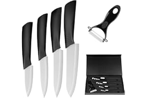 Ballery Set Coltelli da Cucina, Coltelli Ceramica Cucina Professionale Chef Coltello da Cucina, Coltelli Ceramica con Guaina Protettiva, Bianco Set di 5