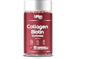 IZKAN Collagen Gummies with Zinc, Biotin, Vitamin C & E – Type 1 Hydrolysed Collagen for Hair, Glowing Skin Nails & Joint Support – High Absorption, Gluten-Free, Natural Strawberry Flavour – 60 Gummies (1)