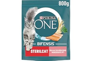Purina ONE Bifensis Comida Pienso para gato Esterilizado Adulto con Salmón y Cereales, 8 bolsas de 800g