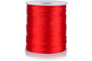 FQTANJU 2mm Nylon Satin Cord, 100 Yards Nylon Cord Satin String for Bracelet Jewelry Making Silky Rattail Macrame Trim Cord Necklace Bulk Beading Thread Kumihimo Chinese Knot Craft (Red)