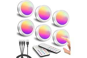 HIDURE Spot LED Rechargeable USB RGB, 1600mAh Lumiere Vitrine Sans Fil Lampe LED Placard a Pile avec Télécommande Lampe Armoire Couleur Eclairage Cuisine Sous Meuble Magnetique Veilleuse Tactile pour Etagère