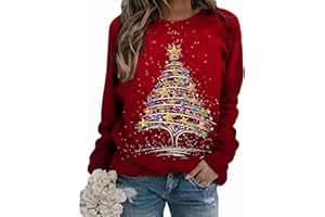 uxxnjfg Pull Moche de Noël Moche Sapin de Noel Impression Sweatshirt Hiver Chaud Col Rond Sweat-Shirt Adulte Automne Manches Longues Sweat