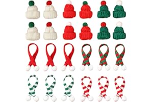 LunarCharm 24 Stück Mini Weihnachtsmütze und Mini Schal Set Lollipop Hut Flaschenverschluss Dekoration Hut Mini Hut mit Schal für Tischdeko Schneemann Dekoration Weihnachten