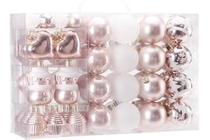 SEA TEAM Drużyna morska 69 sztuk różnych ozdób świątecznych z bombkami nietłukące sezonowe dekoracyjne wiszące bombki zestaw wielokrotnego użytku ręczny pakiet prezentów na świąteczne ozdoby choinkowe, różowe złoto