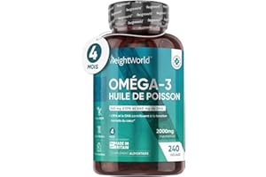 Oméga 3 Huile de Poissons Sauvages 2000mg - 240 Gélules - 660mg EPA + 440mg DHA Pour 4 Mois, Forte Concentration en Acides Gras Essentiels, Pêche Durable, Sans odeur, Soutien Cardiaque et Cérébrale