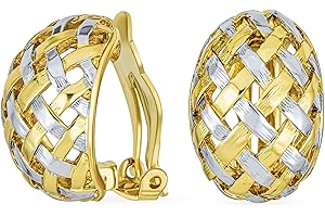 BLING JEWELRY Boucles D'Oreilles À Clip Pour Femmes Non Percées En Cristal Classique Ouvert En Croix Torsadée Fil Deux Tons Tressage Nœud Celtique Large Crevette Demi-Créole Plaqué Or Jaune Rose Argent
