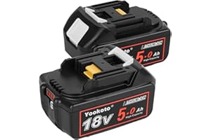 YOOKOTO Akku 18V für Makita Ersatzbatterie BL1850B: Werkzeugakku 2 Stück 5,0Ah Li-Ion mit LED Anzeige Kompatibel BL1860B BL1850 BL1855 BL1840 BL1830 BL1835 BL1820B BL1815Wiederaufladbar Ersatzakku