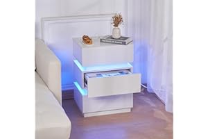 Lvhecforhm Comodino con illuminazione LED, Comodino con Presa e Porta USB, Comodini Camera da Letto Moderni Bianco, Comodino con 3 Cassetti, 45x35x61cm Tavolo da Comodino Intelligente Camera Letto