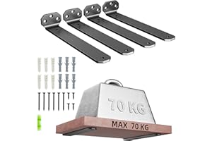 HUAEU Heavy Duty Shelf Brackets 15cm, 4 Pack Black Wall Mounted L Shape Shelf Supports, Floating Shelf Brackets with Screws, 90° Metal Angle Brackets for Kitchen, Living Room, Garage, Office