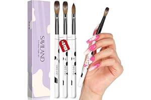 Saviland Acrylic Nail Brush Set: 3pcs Professional Nail Brush for Acrylic Powder Nails Kolinsky Acrylic Brush Wooden Handle Nail Art Brushes Nail Tools Kit Size 8/10/14