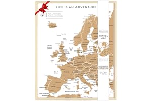 Splosh Travel Map - Desk Pin Board Europe Map in White, Wooden Frame. Travel Map Corkboard with 100 Pins in 2 Colours to Mark Your Past and Future Adventures