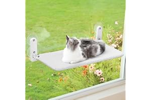Zakkart Easy Fold Cat Window Perch - Cordless, Fold-Up, Zip Closure Embeded Machine Washable Bed Cover, Robust Metal Frame - Cat Hammock for Window for Large Cats and Kittens (White, Large)