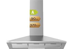 CIARRA CAS9201A Hotte Aspirante 90 cm Classe A - 370m³/h - Recyclage ou Evacuation - Cheminée Extensible - Hotte Noire - Acier Inoxydable