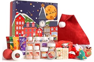 BODY & EARTH Kalendarz adwentowy 2024 prezenty świąteczne dla kobiet, 24 zestawy kąpielowe na prezenty świąteczne z dekoracjami świątecznymi, kąpielą bąbelkową, perfumami itp., pomysł na prezenty świąteczne dla