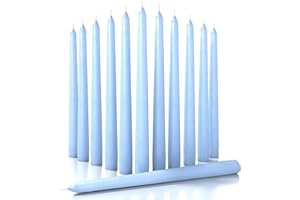 CANDWAX 25 cm Taper Candles Set of 12 - Dripless Tapered Candles Unscented Candle Sticks - Long Dinner Candles Perfect as Christmas Candles Long Burning - Light Blue Candles