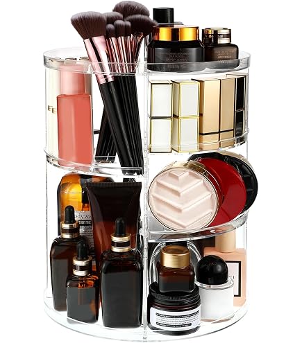 Organisateur Maquillage Rotatif Nuangoo - 5 Compartiments ABS - 16x16x15cm - Blanc - Pour Cosmétiques Et Accessoires