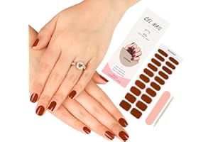 20PCS Nail Adhesive Wrap, ZAHRVIA Nail Gel Polish Strips Full Wraps Nail Polish Stickers Cured Gel Nail Strips Self-Adhesive Gel Nail Wrap Stickers Decals (UV/LED Lamp Required) -Dark Red