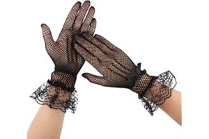 COMNICO Par de guantes de encaje elegante, diseño floral, para boda, cena, fiesta, disfraz, ópera, graduación, Halloween, cosplay, color negro