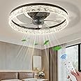 diisunbihuo 20" Modern LED Ceiling Fan with Lights Dimmable Acrylic Dimmable Low Profile Ceiling Fan Flush Mount Bladeless Chandelier Fan Stepless Color Temperature Change and 6 Speeds (Brown)