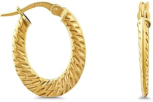 Miore Kolczyki damskie klasyczne błyszczące grawerowane kreole z żółtego złota 9 karatów / złoto próby 375, biżuteria do uszu 2 x 20 mm, Żółte złoto